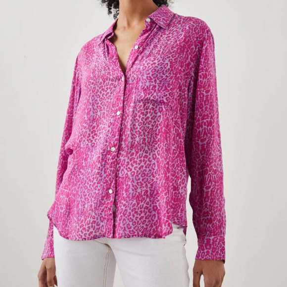 Rails Josephine Magenta Pink Cheetah Print Button Down Shirt Rayon Blouse MEDIUM - Picture 1 of 13